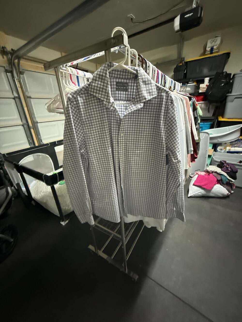 Michael Kors Plaid Dress Shirt Slim Fit size Large Untucked Length Stretch